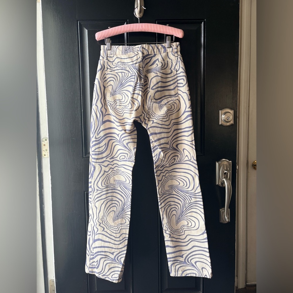 Zara Cream Blue Abstract Straight Leg Denim Jeans Size 4 - Picture 4 of 13